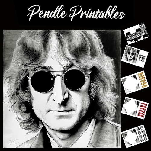 John Lennon Pencil Sketch 7x7 card kit. Matching Box, Gift Bauble,Tag.