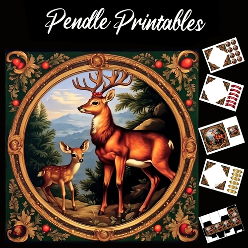 The Stag And The Fawn 7x7 Card kit. Matching Box, Gift Bauble, Tag.