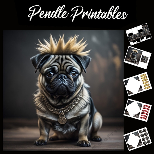 Thug Pug 7x7 card kit. Matching Box, Gift Bauble,Tag.