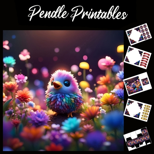 I Ate A Rainbow Chick 7x7 Card kit. Matching Box, Gift Bauble, Tag.