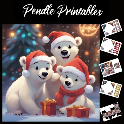 Say Its Christmas Bears 7x7 Card Kit. Matching Box, Gift Bauble, Tag.