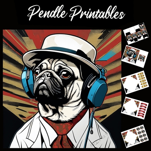 Just Chillin With The Music Pug 7x7 card kit. Matching Box, Gift Bauble,Tag.