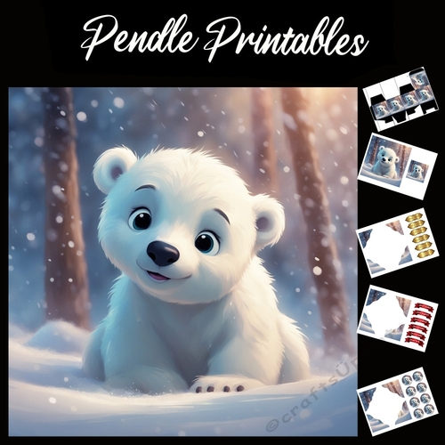 Perfect Polar Bear 7x7 card kit. Matching Box, Gift Bauble,Tag.
