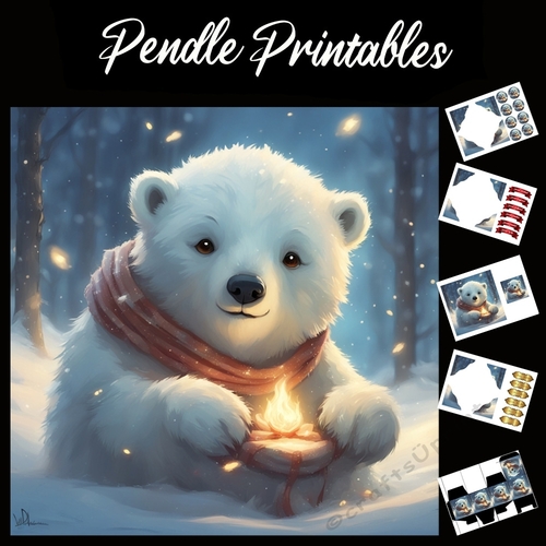 Warming Of The Paws 7x7 Card Kit. Matching Box, Gift Bauble, Tag.
