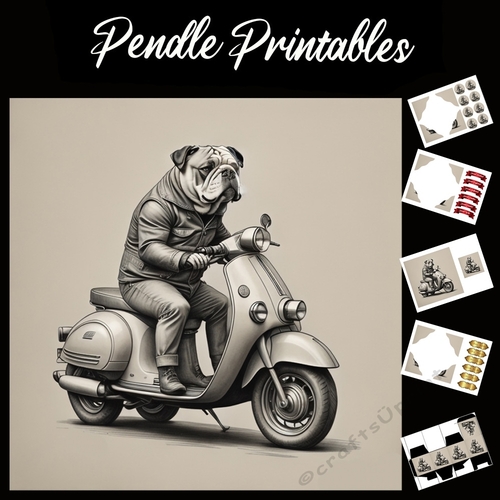 Pencil Sketch Of Vespa Bulldog 7x7 Card Kit. Matching Box, Gift Bauble, Tag.