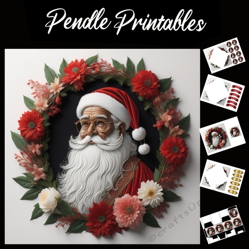 Beautiful Portrait Of Santa Framed With A Wreath 7x7 Card Kit. Matching Box, Gift Bauble, Tag.