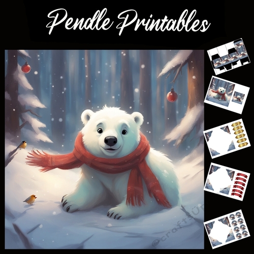 Its Cold. Polar Bear Card. 7x7 card kit. Matching Box, Gift Bauble,Tag.