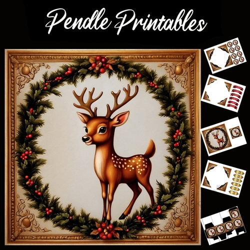 Beautiful Framed Fawn 7x7 Card Kit. Matching Box, Gift Bauble, Tag.