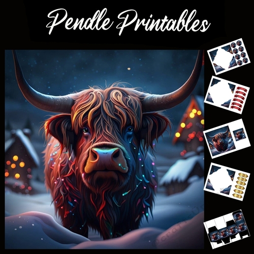 Light Up Your Life. Highland Cow 7x7 Card Kit. Matching Box, Gift Bauble, Tag.