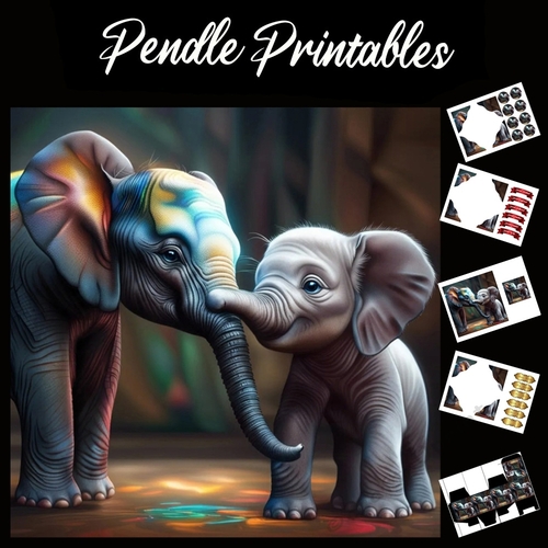 A Baby Elephants Love 7x7 Card Kit. Matching Box, Gift Bauble, Tag.
