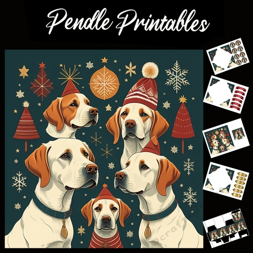 A Labradors Retro Christmas 7x7 Card Kit. Matching Box, Gift Bauble, Tag.