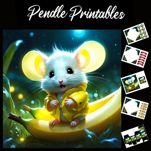 Bananas For Bananas Cute Mouse 7x7 Card Kit. Matching Box, Gift Bauble, Tag.