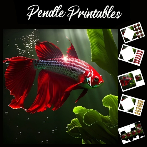 Beautiful Red Fish 7x7 Card Kit. Matching Box, Gift Bauble, Tag.