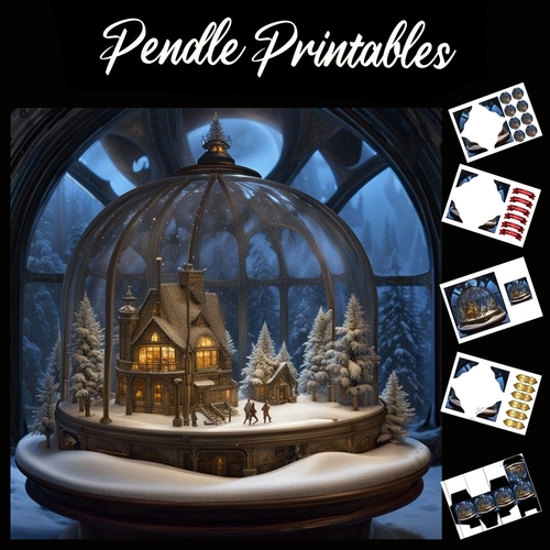 The Beautiful Snow Dome Home. 7x7 card kit. Matching Box, Gift Bauble, Tag.