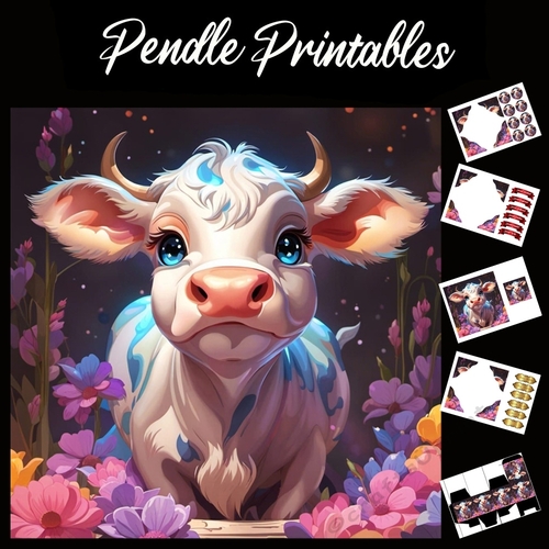 Beautiful Blue Eyes Baby Bull 7x7 card kit. Matching Box, Gift Bauble, Tag