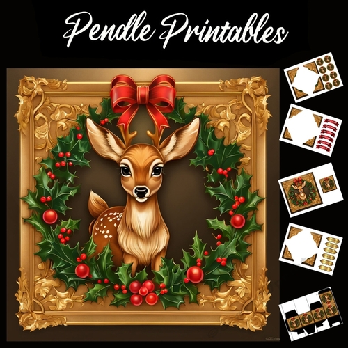 Beautiful Young Fawn In A Frame 7x7 card kit. Matching Box, Gift Bauble, Tag