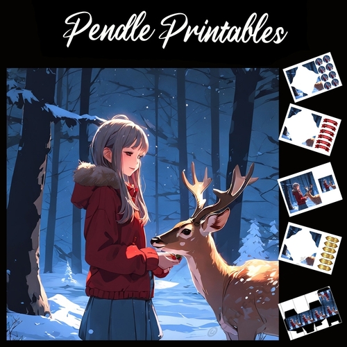 The Girl And The Deer Anime Style 7x7 Card Kit. Matching Box, Gift Bauble, Tag