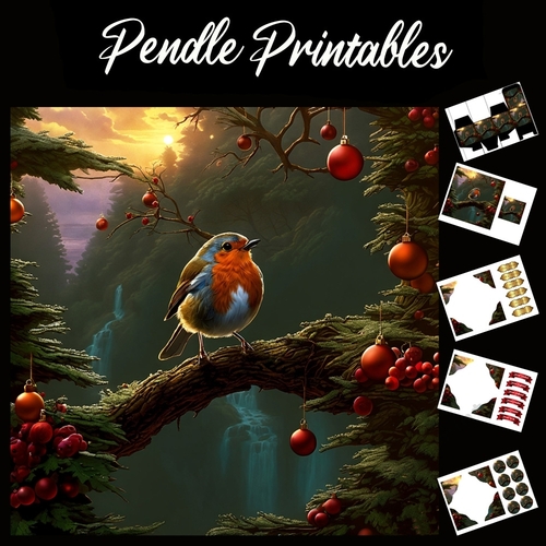 Christmas Is Coming . Robin Christmas Card. 7x7 card kit. Matching Box, Gift Bauble,Tag.