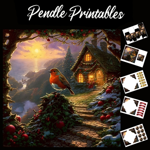 Robin Red Breast 09. Robin Christmas Card. 7x7 card kit. Matching Box, Gift Bauble,Tag.