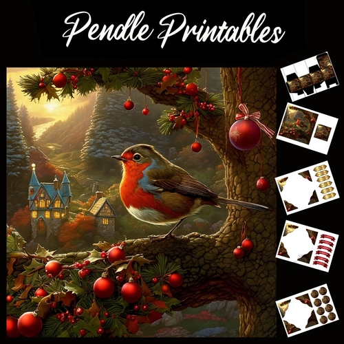 Robin Red Breast 10. Robin Christmas Card. 7x7 card kit. Matching Box, Gift Bauble,Tag.
