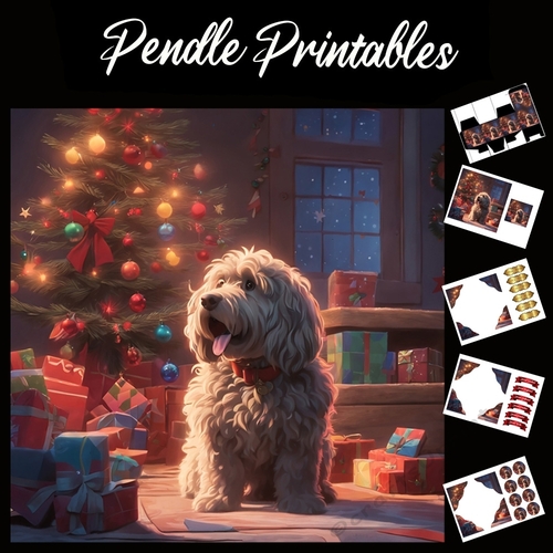 Its A Labradoodle Christmas. Labradoodle Christmas Card. 7x7 card kit. Matching Box, Gift Bauble,Tag.