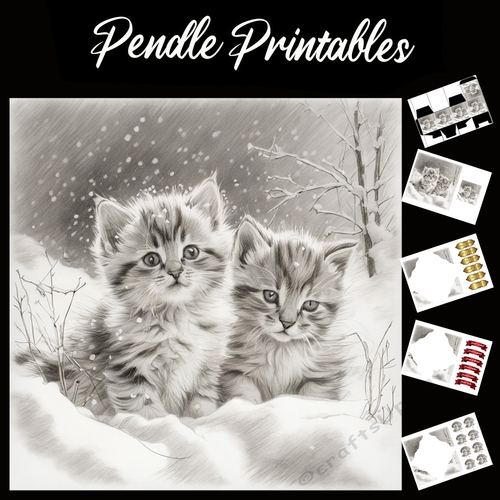 Double Trouble. Kitten Christmas Card. 7x7 card kit. Matching Box, Gift Bauble,Tag.