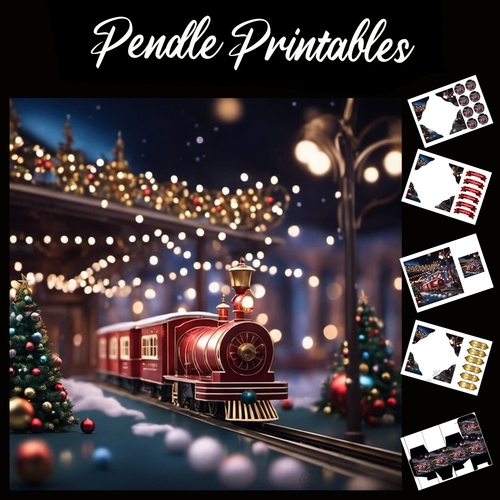 A Christmas Model Train 7x7 Card Kit. Matching Box, Gift Bauble,Tag