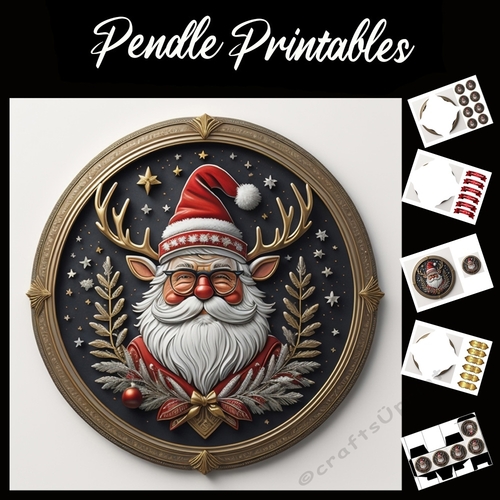 Funky Santa Plaque 7x7 Card Kit. Matching Box, Gift Bauble,Tag
