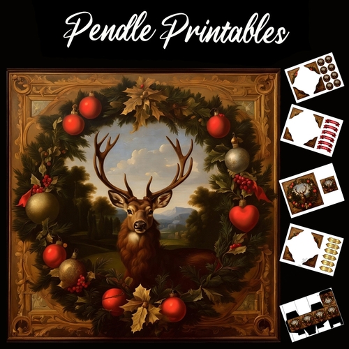 Stunning Framed Stag 7x7 Card Kit. Matching Box, Gift Bauble,Tag