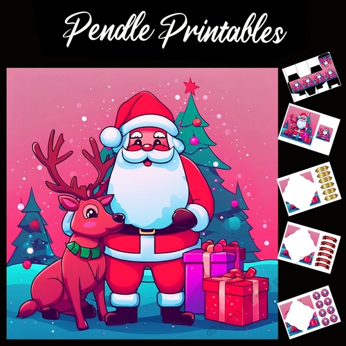 Sunburnt Santa. Santa Christmas Card. 7x7 card kit. Matching Box, Gift Bauble,Tag.