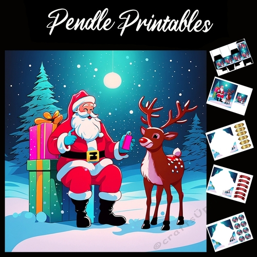 Stopping For A Santa Bucks. Santa Christmas Card. 7x7 card kit. Matching Box, Gift Bauble,Tag.