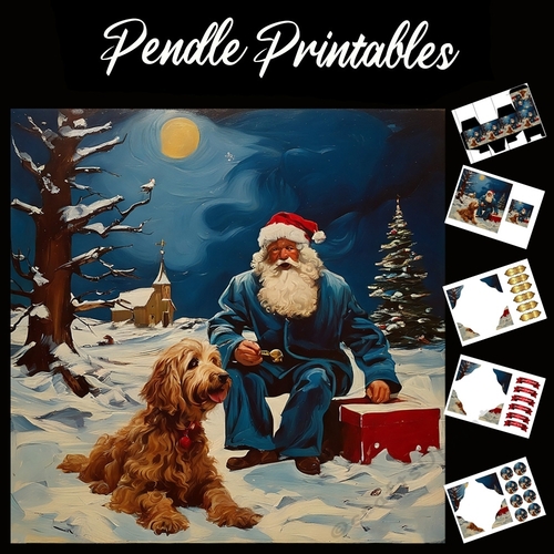 Labradoodle Time. Christmas Card. 7x7 card kit. Matching Box, Gift Bauble,Tag.