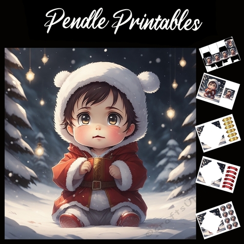 Santa Baby. Christmas Card. 7x7 card kit. Matching Box, Gift Bauble,Tag.