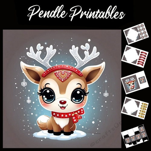 Cute Baby Rudolph 7x7 Card Kit. Matching Box, Gift Bauble,Tag
