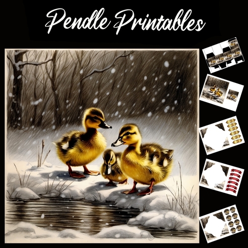 A Quick Dip . Duckling Christmas Card. 7x7 card kit. Matching Box, Gift Bauble,Tag.