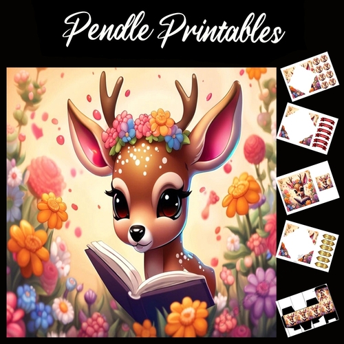 Cute Fawn Flower Girl 7x7 Card Kit. Matching Box, Gift Bauble,Tag