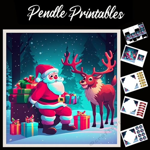 Rudolph Has A Break .Santa Christmas Card. 7x7 card kit. Matching Box, Gift Bauble,Tag.