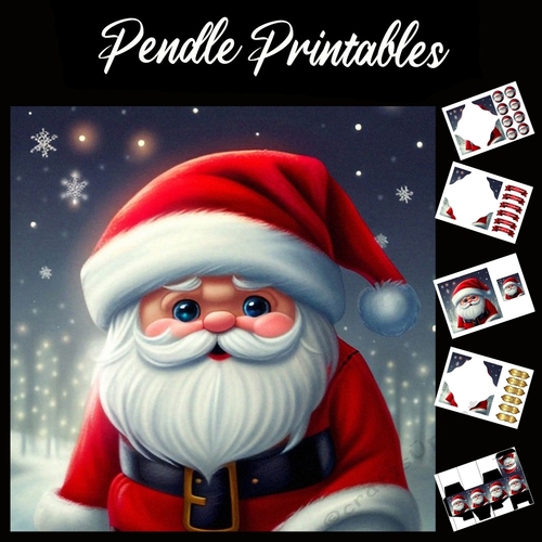 Cheerful Chappie Santa 7x7 Card Kit. Matching Box, Gift Bauble,Tag