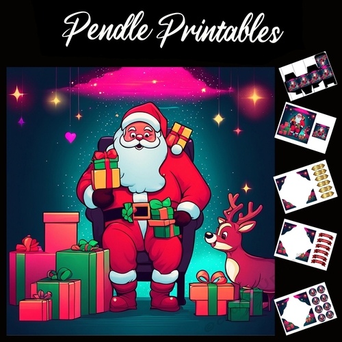 Santas Special Seat .Santa Christmas Card. 7x7 card kit. Matching Box, Gift Bauble,Tag.