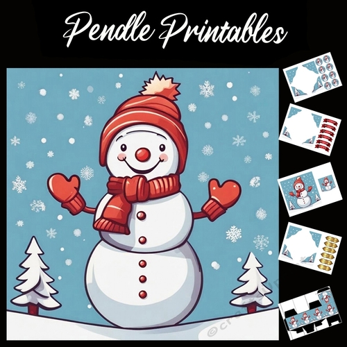 Hands Up For Christmas Snowman 7x7 Card Kit. Matching Box, Gift Bauble,Tag