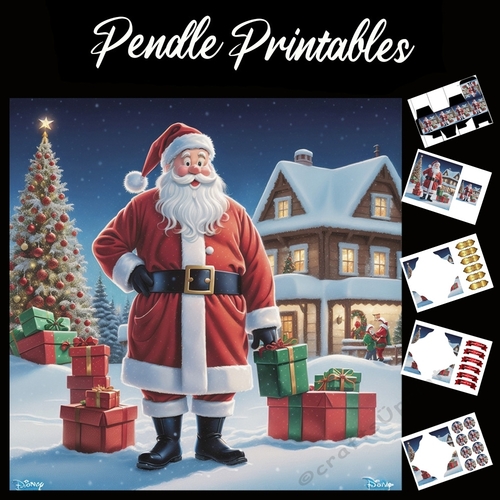 About To Go In .Santa Christmas Card. 7x7 card kit. Matching Box, Gift Bauble,Tag.