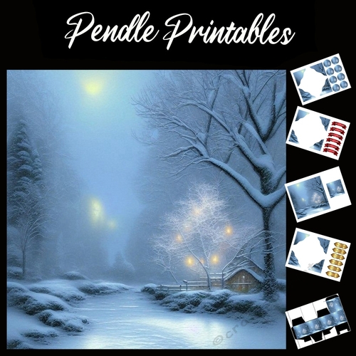 A Beautiful Snow Laden Lane 7x7 Card Kit. Matching Box, Gift Bauble,Tag