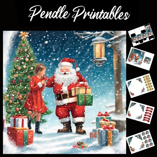 Thankyou Santa .Santa Christmas Card. 7x7 card kit. Matching Box, Gift Bauble,Tag.