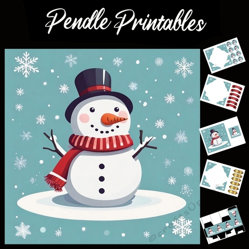 A Retro Snowman 7x7 Card Kit. Matching Box, Gift Bauble,Tag