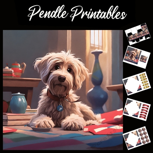 Labradoodle Layabout . French Bulldog Christmas Card. 7x7 card kit. Matching Box, Gift Bauble,Tag.