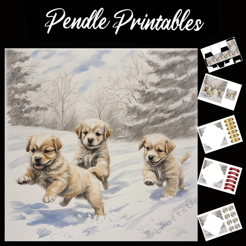 Ill Get It . Puppy Christmas Card. 7x7 card kit. Matching Box, Gift Bauble,Tag.