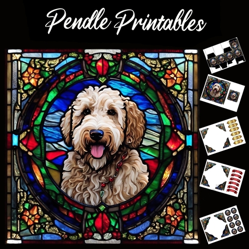 Heavenly Labradoodle . Labradoodle Christmas Card. 7x7 card kit. Matching Box, Gift Bauble,Tag.