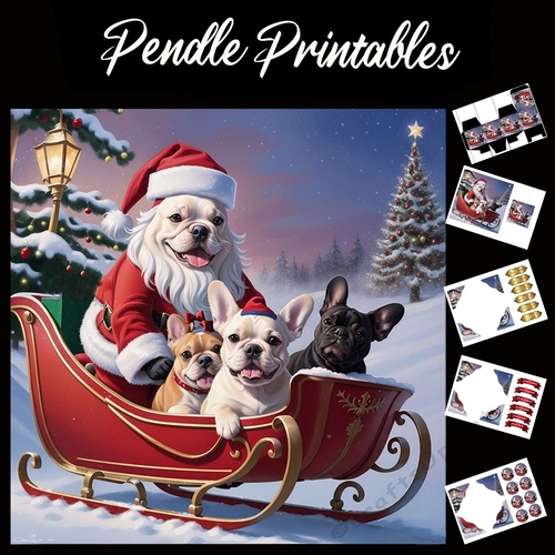 Pawfect Christmas . Pug Christmas Card. 7x7 card kit. Matching Box, Gift Bauble,Tag.