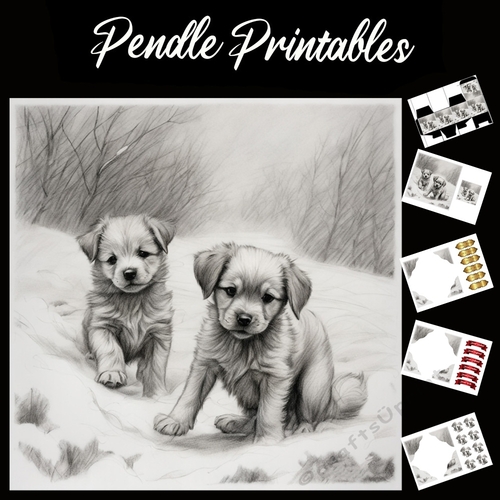 Ran Out Of Energy . Puppy Christmas Card. 7x7 card kit. Matching Box, Gift Bauble,Tag.