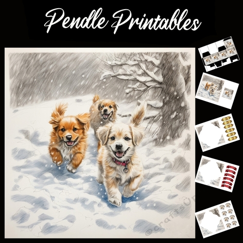 Its Suppertime . Puppy Christmas Card. 7x7 card kit. Matching Box, Gift Bauble,Tag.
